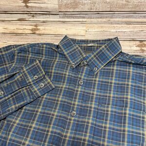 Eddie Bauer Mens Classic Fit Plaid Button Down Shirt Blue Tan Size Medium